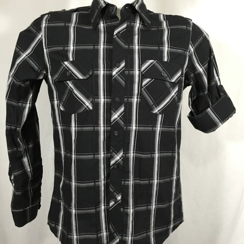 Men’s black and gray button down shirt